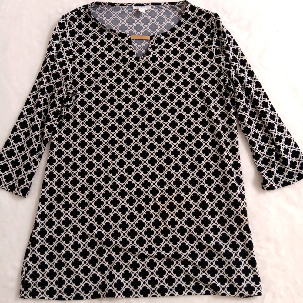 CHARTER CLUB Womens Black and white long sleeves Tunic LARGE top